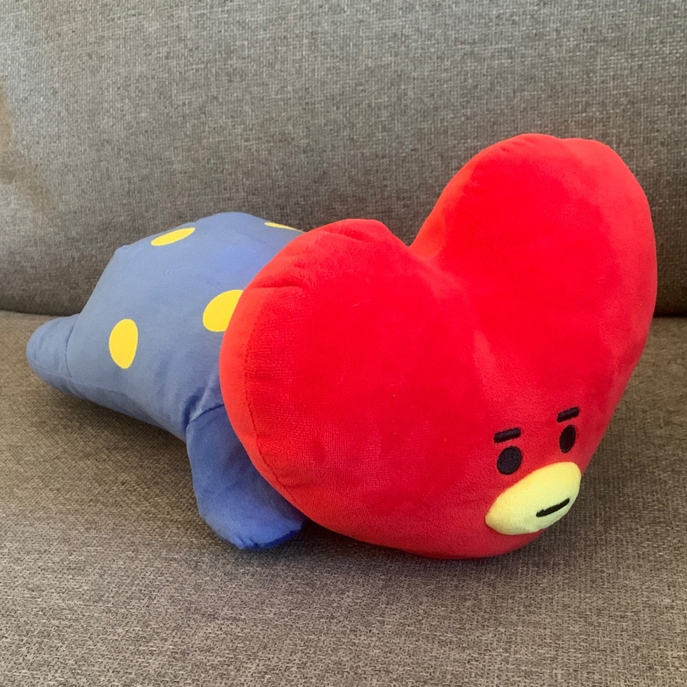 BT21 Laydown Tata 16” Red Heart Plush K-Pop Pillow Toy